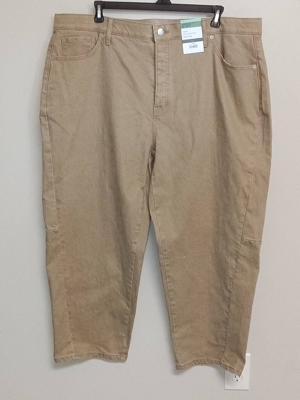 NWT Terra & Sky Khaki Tan High Rise Stretch Barrel Leg Elastic Waist Jeans 24W